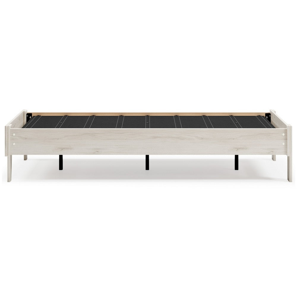 Wooden Twin Platform Bed with Grains, Off White