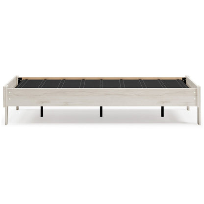 Wooden Twin Platform Bed with Grains, Off White