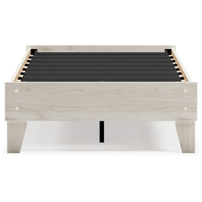Wooden Twin Platform Bed with Grains, Off White