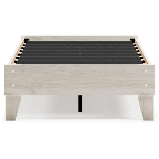 Wooden Twin Platform Bed with Grains, Off White
