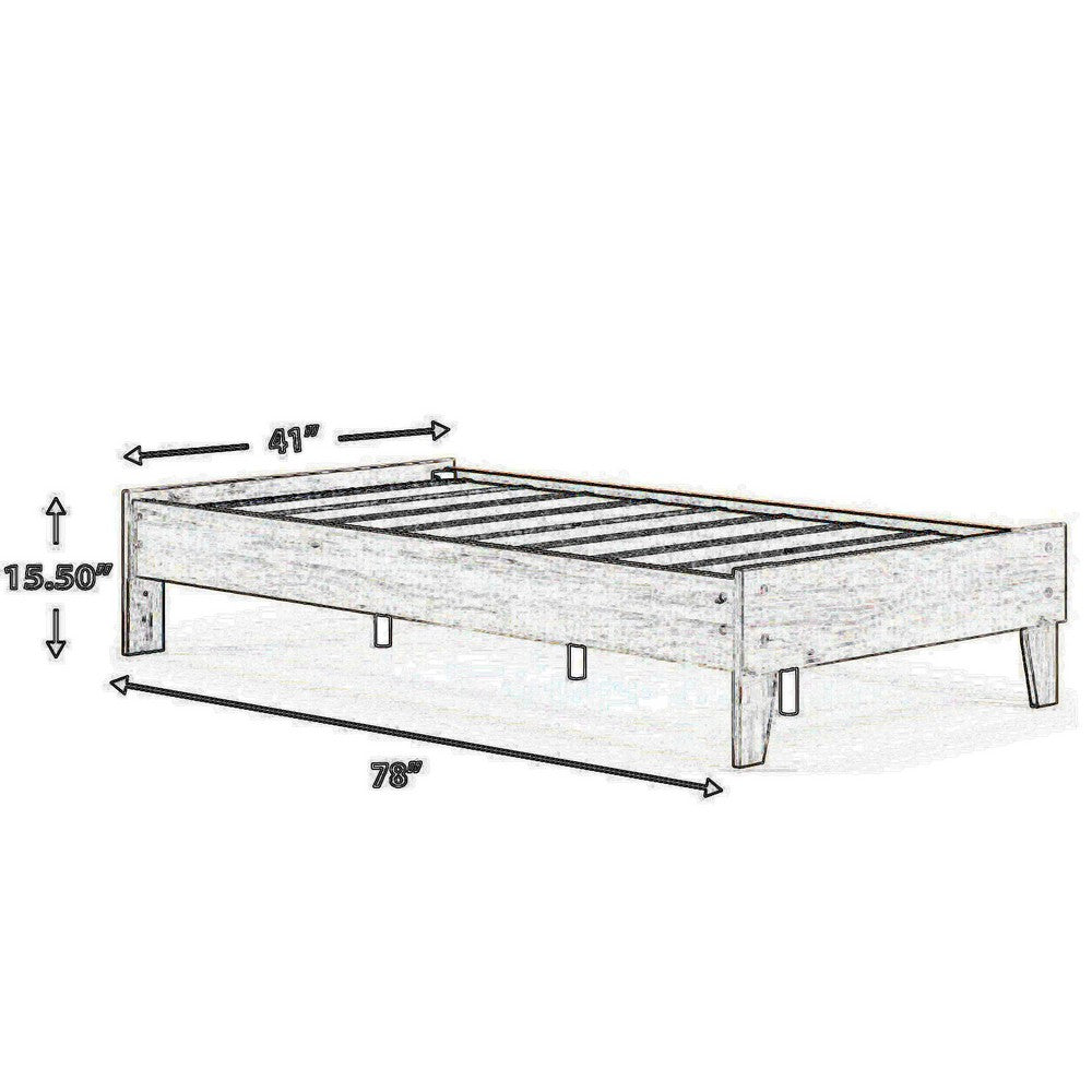 Wooden Twin Platform Bed with Grains, Off White