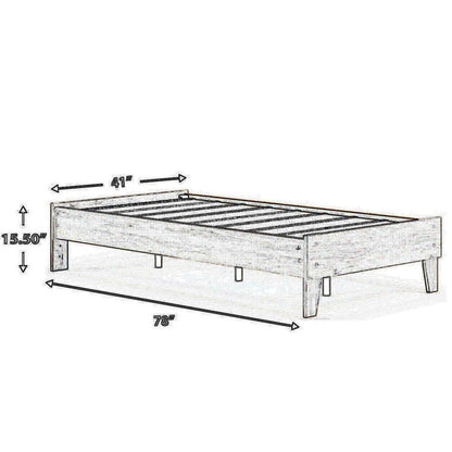 Wooden Twin Platform Bed with Grains, Off White