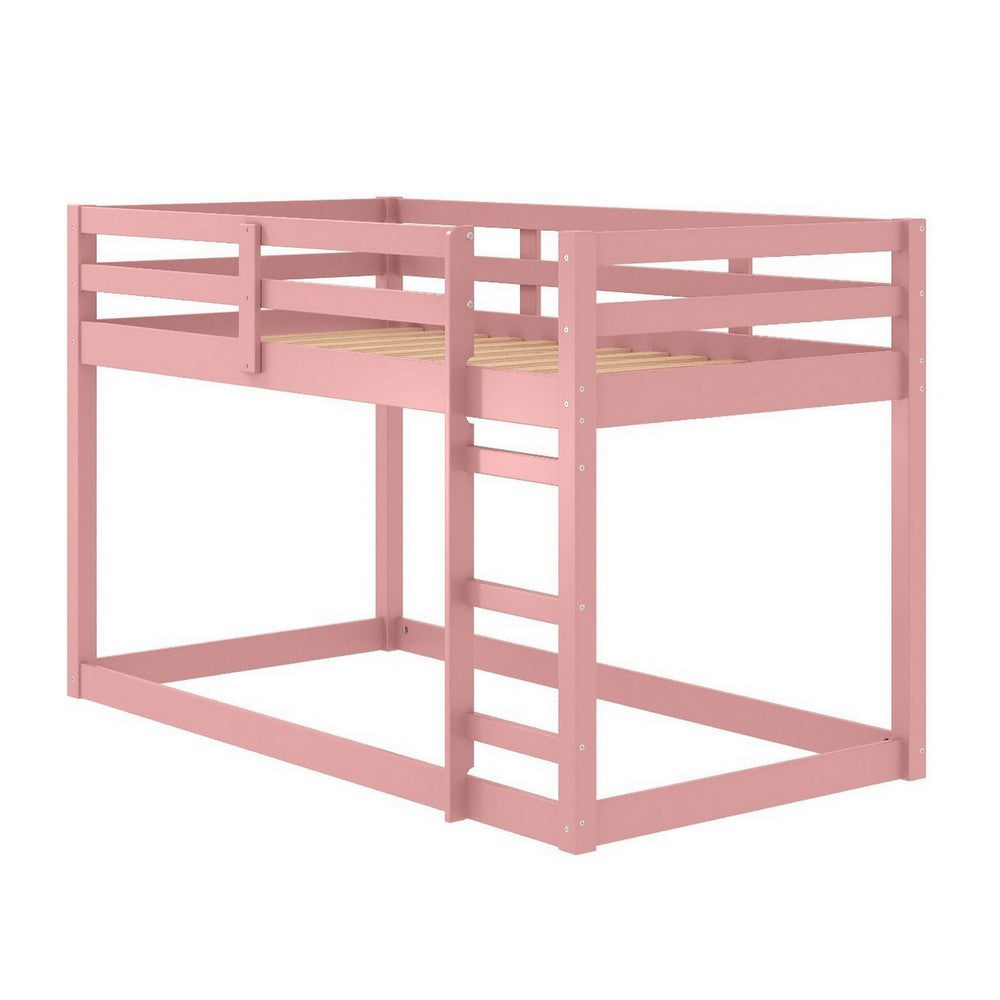 Twin Loft Bed with Wooden Frame and Attached Ladder, Pink