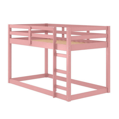 Twin Loft Bed with Wooden Frame and Attached Ladder, Pink