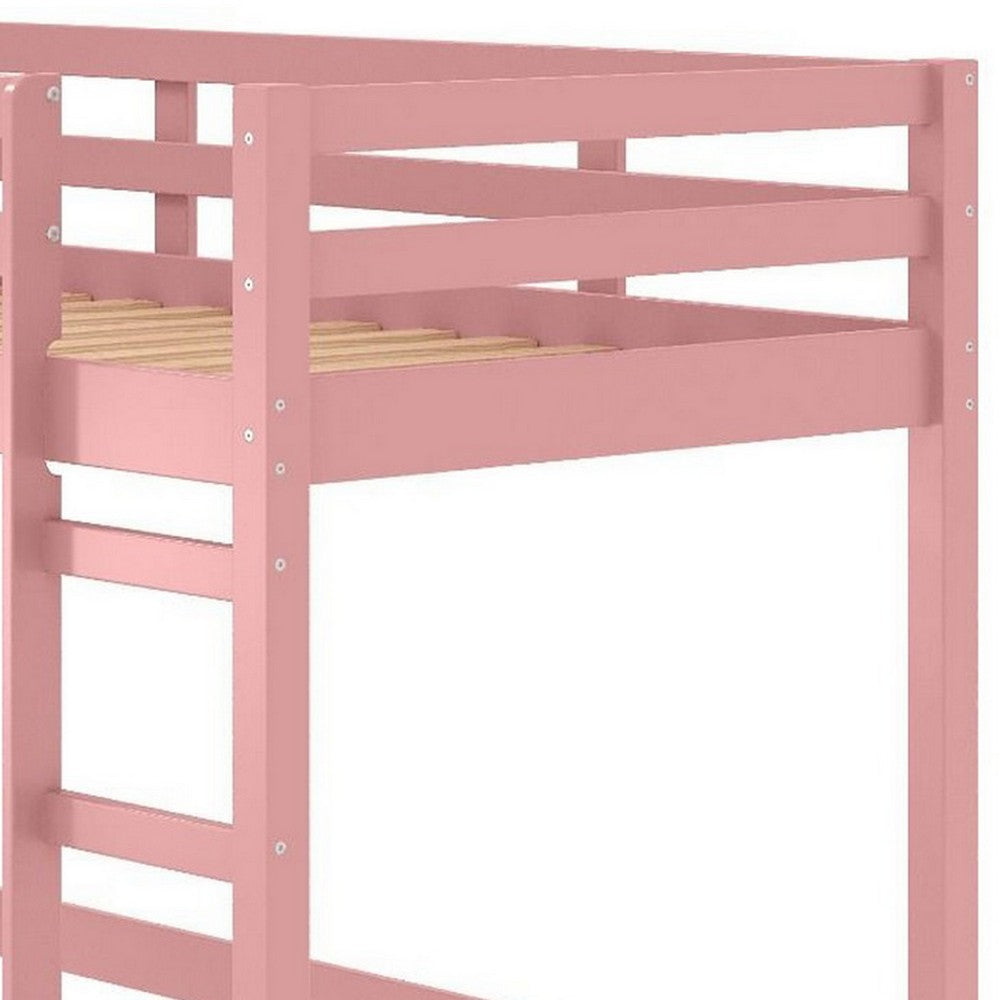 Twin Loft Bed with Wooden Frame and Attached Ladder, Pink