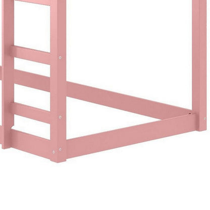 Twin Loft Bed with Wooden Frame and Attached Ladder, Pink