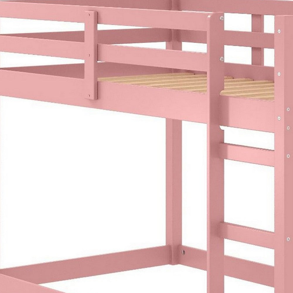 Twin Loft Bed with Wooden Frame and Attached Ladder, Pink