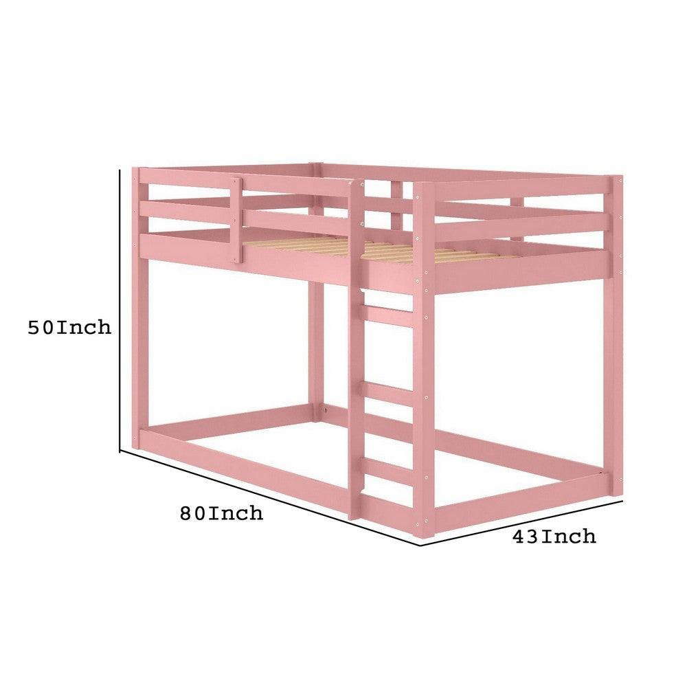 Twin Loft Bed with Wooden Frame and Attached Ladder, Pink