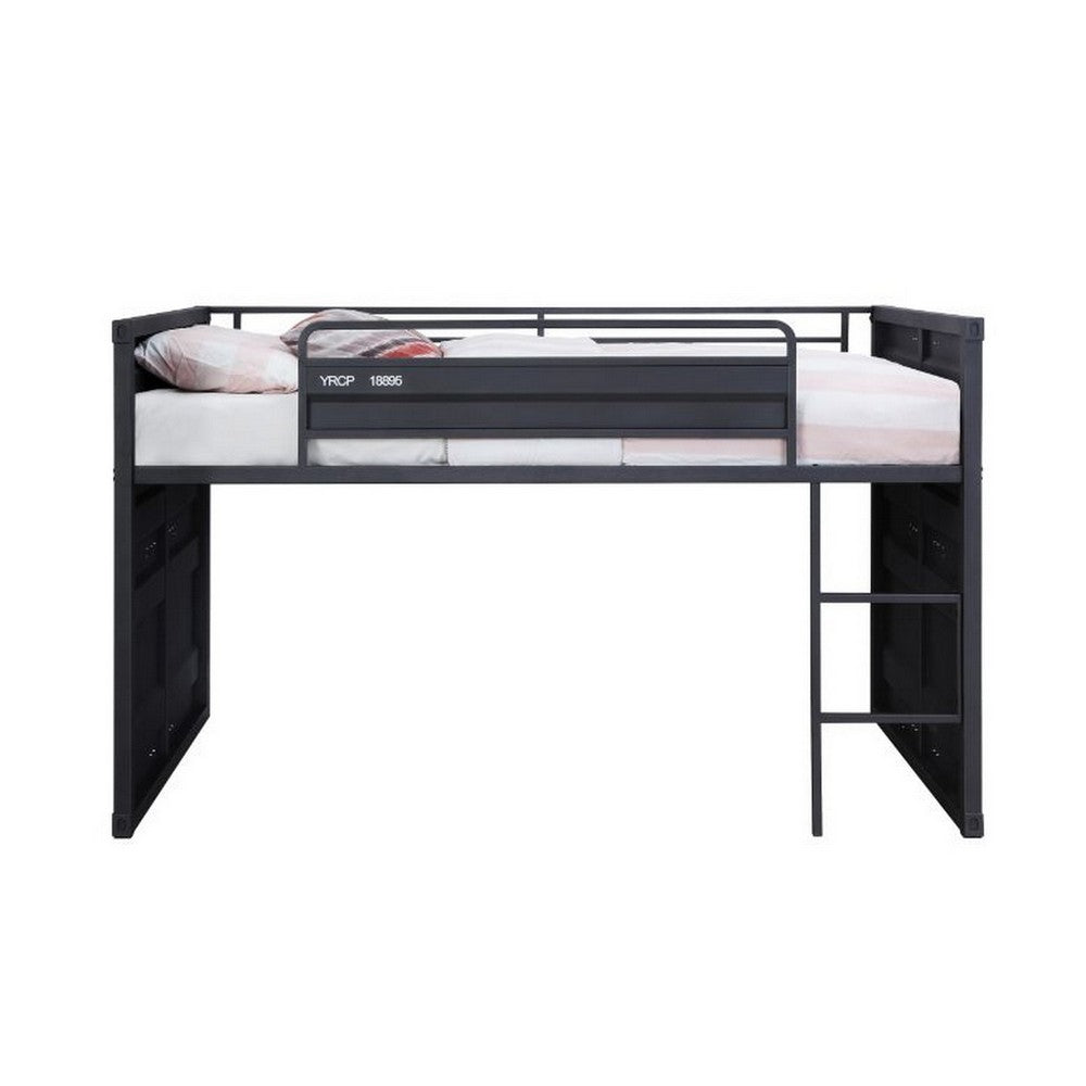 Twin Loft Bed with Metal Frame and Slide, Gray