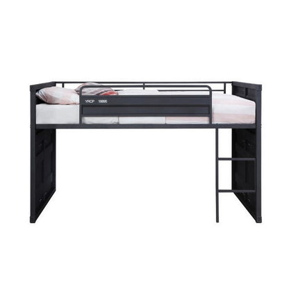 Twin Loft Bed with Metal Frame and Slide, Gray