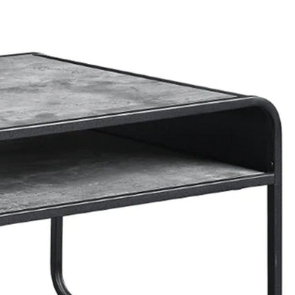 Ish 42 Inch Modern Coffee Table with Curved Edge Design, Wood, Gray, Black