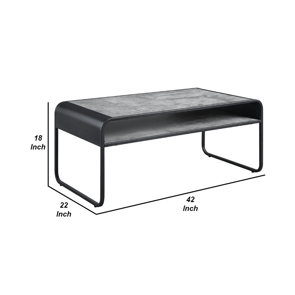 Ish 42 Inch Modern Coffee Table with Curved Edge Design, Wood, Gray, Black