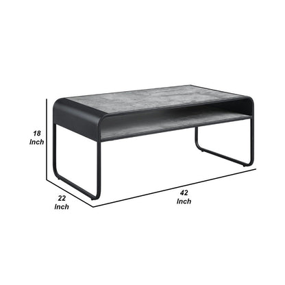 Ish 42 Inch Modern Coffee Table with Curved Edge Design, Wood, Gray, Black