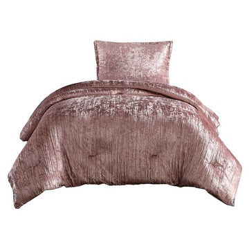 Jay 2 Piece Twin Comforter Set, Polyester Velvet, Deluxe Texture, Pink