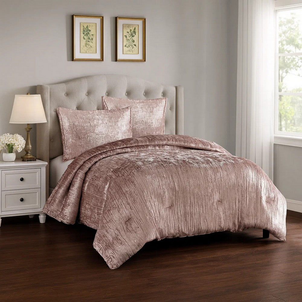 Jay 2 Piece Twin Comforter Set, Polyester Velvet, Deluxe Texture, Pink