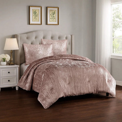 Jay 2 Piece Twin Comforter Set, Polyester Velvet, Deluxe Texture, Pink