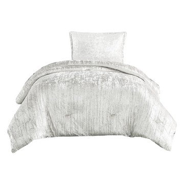 Jay 2 Piece Twin Comforter Set, Polyester Velvet Deluxe Texture, White