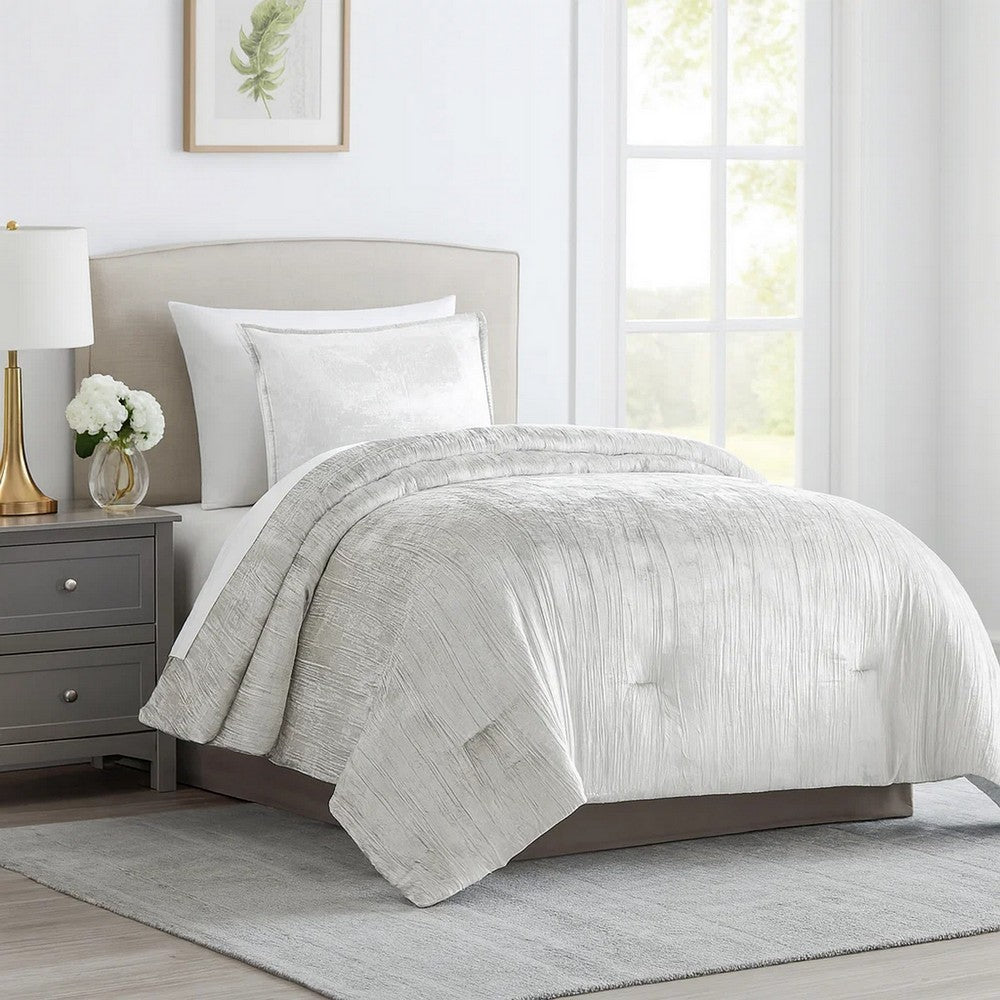Jay 2 Piece Twin Comforter Set, Polyester Velvet Deluxe Texture, White