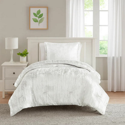 Jay 2 Piece Twin Comforter Set, Polyester Velvet Deluxe Texture, White