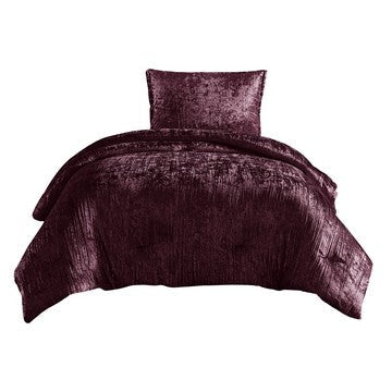 Jay 2 Piece Twin Comforter Set, Purple Polyester Velvet Deluxe Texture