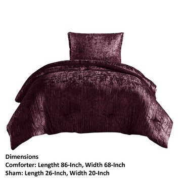 Jay 2 Piece Twin Comforter Set, Purple Polyester Velvet Deluxe Texture