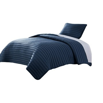 Cabe 2 Piece Twin Comforter Set, Polyester Puffer Channel Quilted Navy Blue