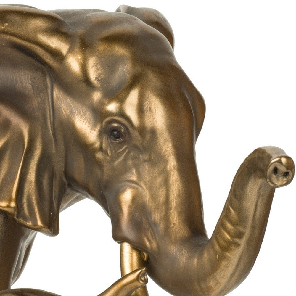 Don 12 Inch Elephant and Baby Statuette, Table Accent Decor, Gold Polyresin