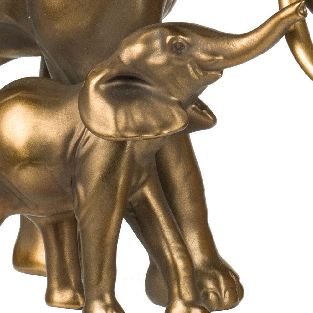 Don 12 Inch Elephant and Baby Statuette, Table Accent Decor, Gold Polyresin