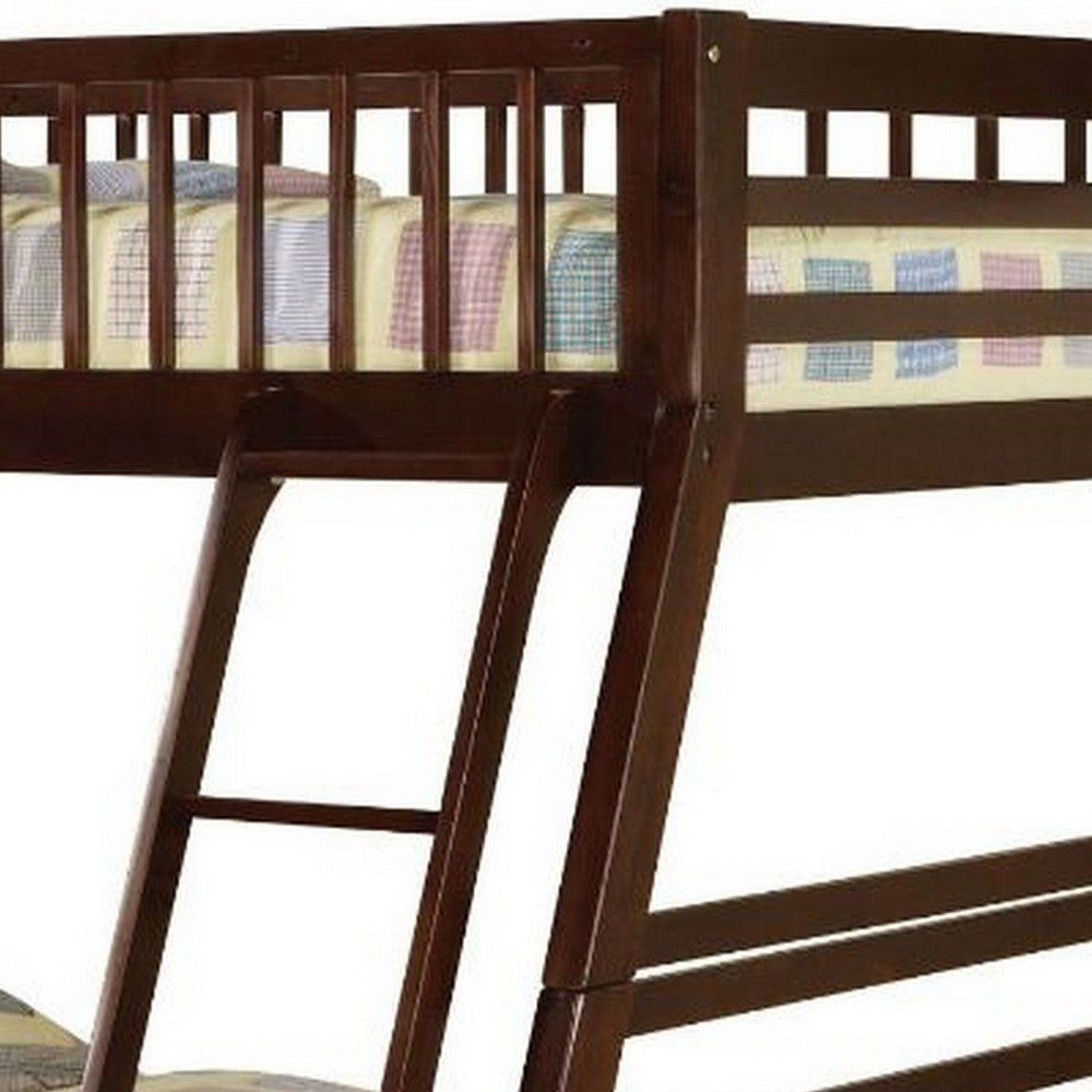Cleo Twin Over Full Bunk Bed, Espresso Brown Pine Wood, Slatted Design