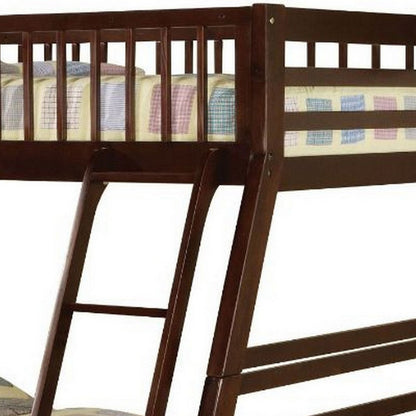 Cleo Twin Over Full Bunk Bed, Espresso Brown Pine Wood, Slatted Design