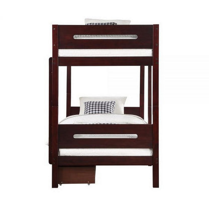 Asin Twin Bunk Bed, Front Facing Ladder, Storage, Solid Pine Wood, Brown