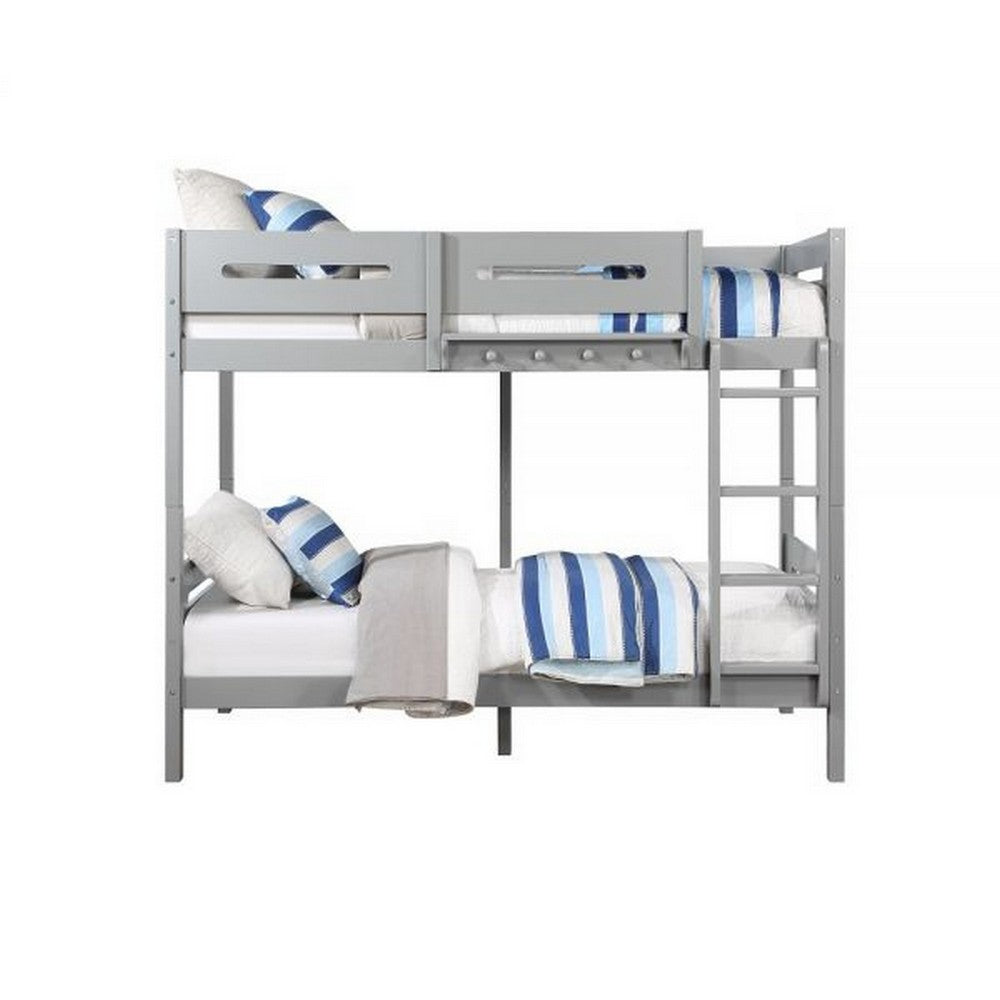 Asin Twin Bunk Bed with Front Facing Ladder, Solid Pine Wood, White Finish