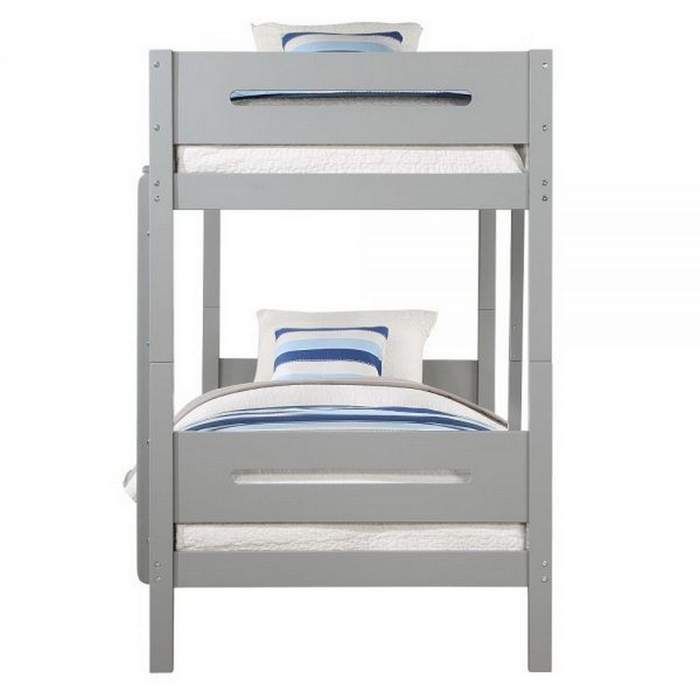 Asin Twin Bunk Bed with Front Facing Ladder, Solid Pine Wood, White Finish