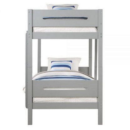 Asin Twin Bunk Bed with Front Facing Ladder, Solid Pine Wood, White Finish