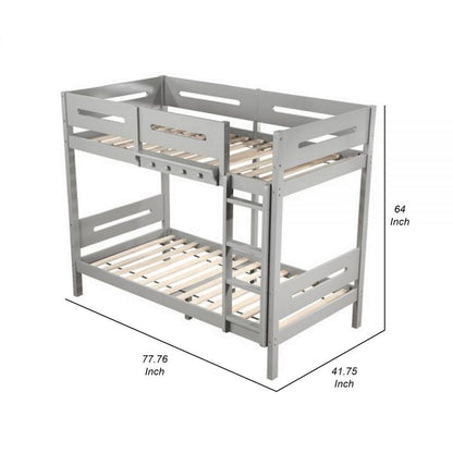 Asin Twin Bunk Bed with Front Facing Ladder, Solid Pine Wood, White Finish