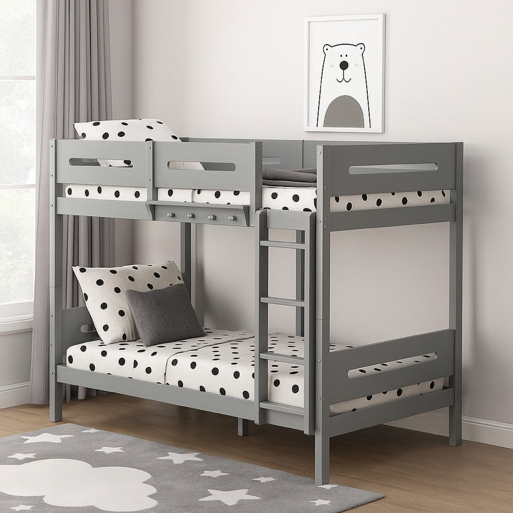 Asin Twin Bunk Bed with Front Facing Ladder, Solid Pine Wood, White Finish