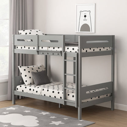 Asin Twin Bunk Bed with Front Facing Ladder, Solid Pine Wood, White Finish