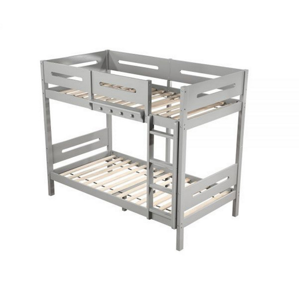 Asin Twin Bunk Bed with Front Facing Ladder, Solid Pine Wood, White Finish