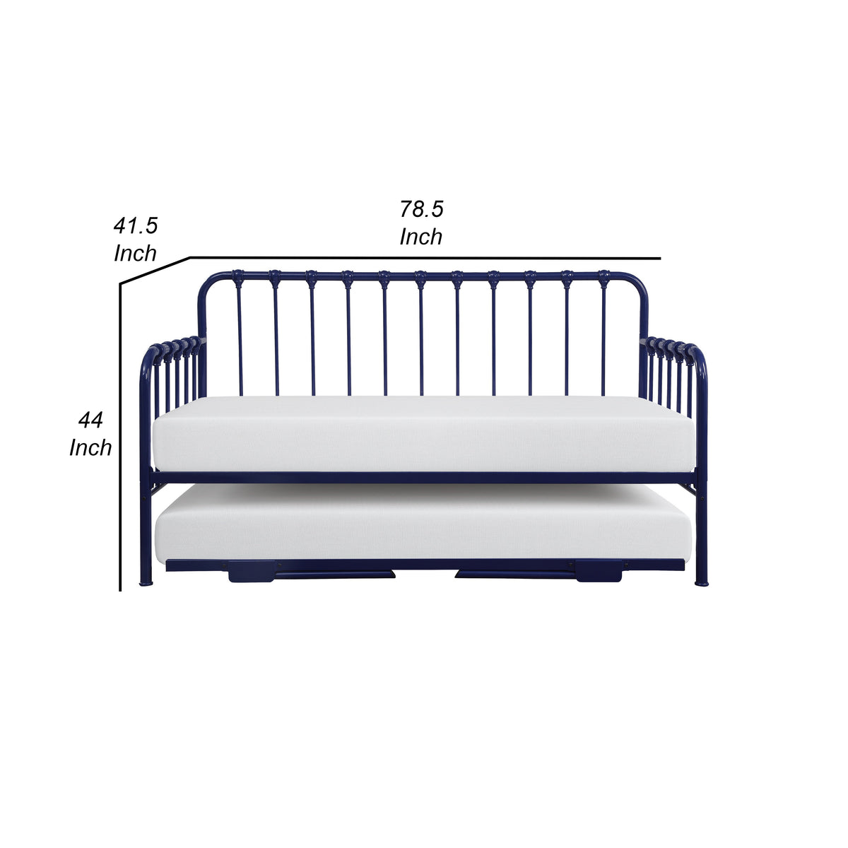 Ziva Daybed with Lift Up Trundle, Navy Blue Metal Frame, Folding Legs
