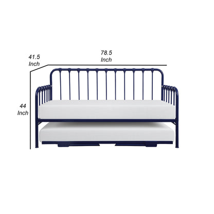 Ziva Daybed with Lift Up Trundle, Navy Blue Metal Frame, Folding Legs