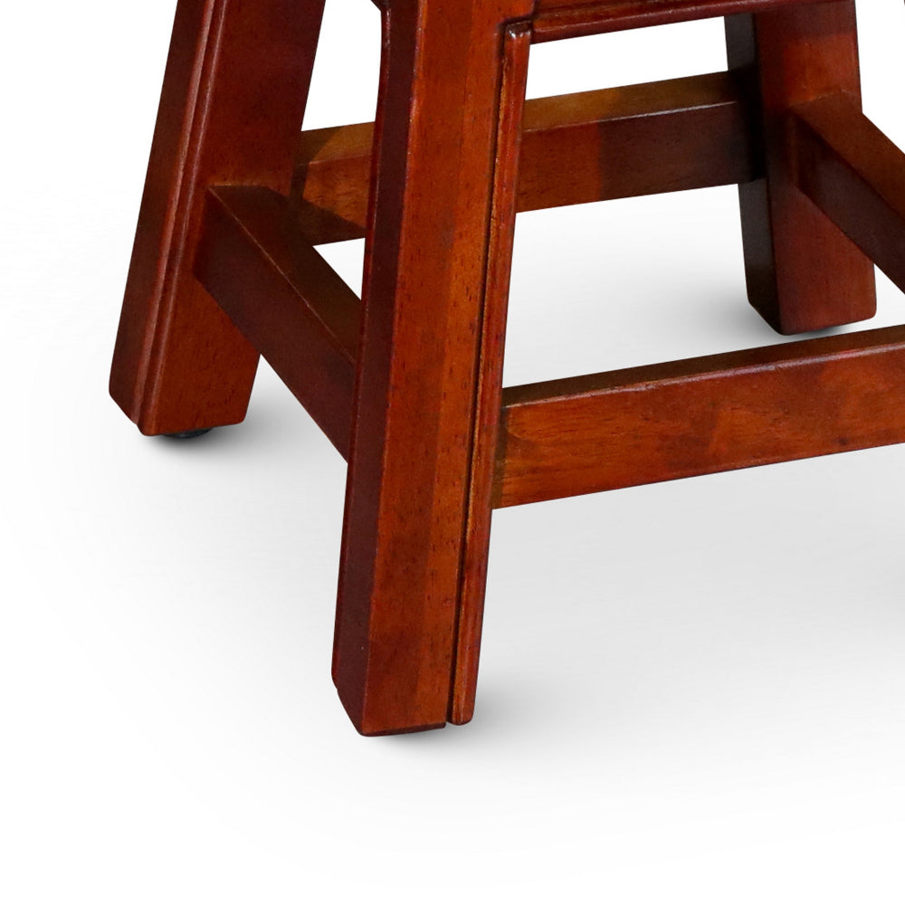 11 Inch Step Stool Footrest, Wood Carved Queen Bee, Round, Cherry Brown
