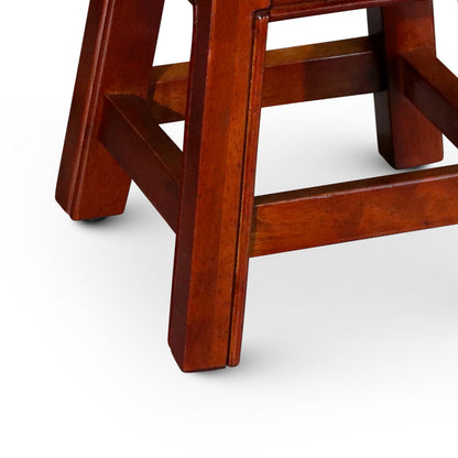 11 Inch Step Stool Footrest, Wood Carved Queen Bee, Round, Cherry Brown