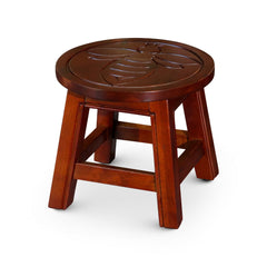 11 Inch Step Stool Footrest, Wood Carved Queen Bee, Round, Cherry Brown
