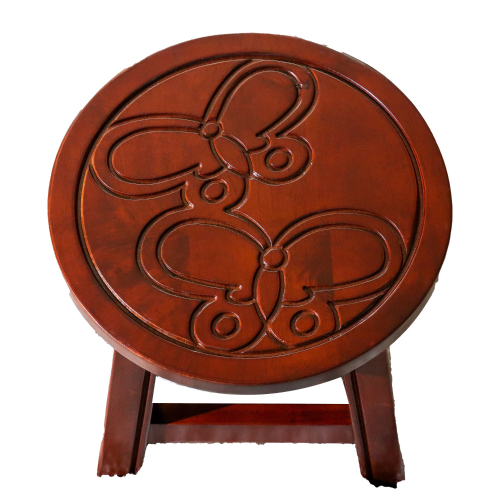 Sidi 11 Inch Step Stool Footrest, Wood Butterfly Print, Round, Cherry
