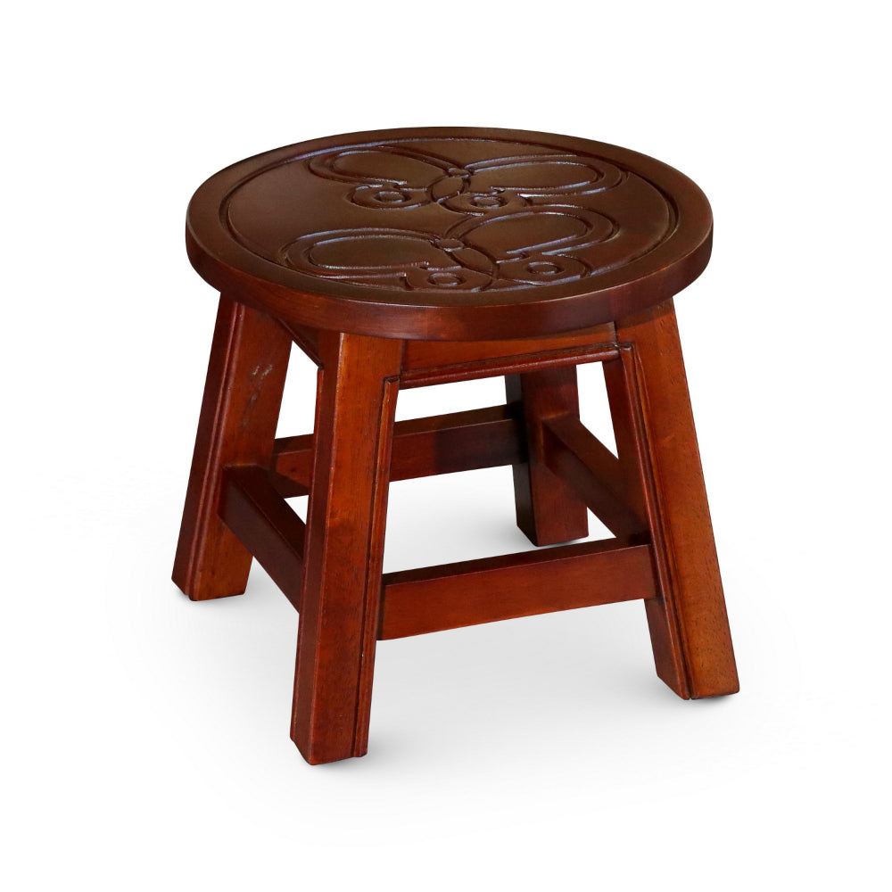 Sidi 11 Inch Step Stool Footrest, Wood Butterfly Print, Round, Cherry