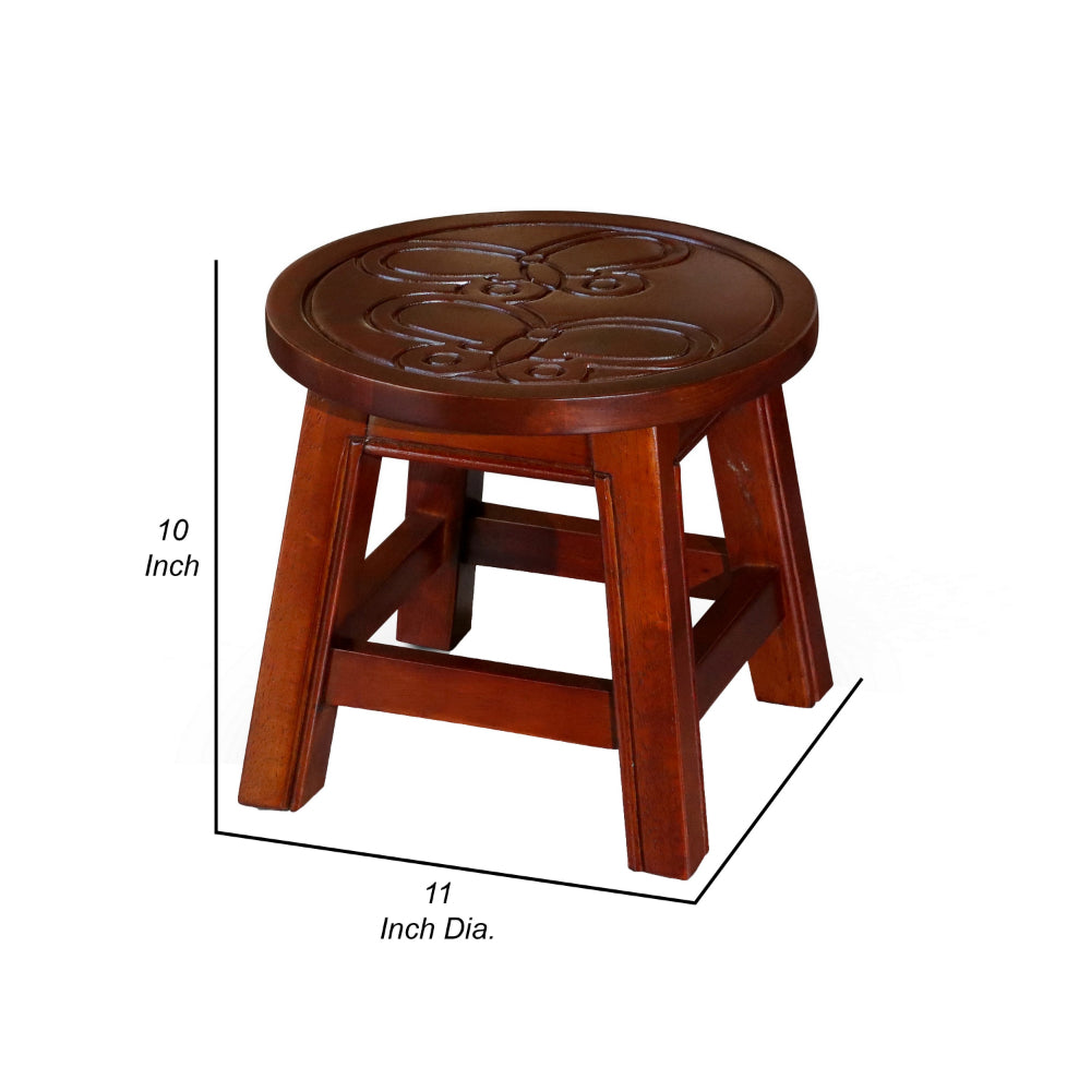 Sidi 11 Inch Step Stool Footrest, Wood Butterfly Print, Round, Cherry