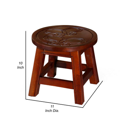 Sidi 11 Inch Step Stool Footrest, Wood Butterfly Print, Round, Cherry
