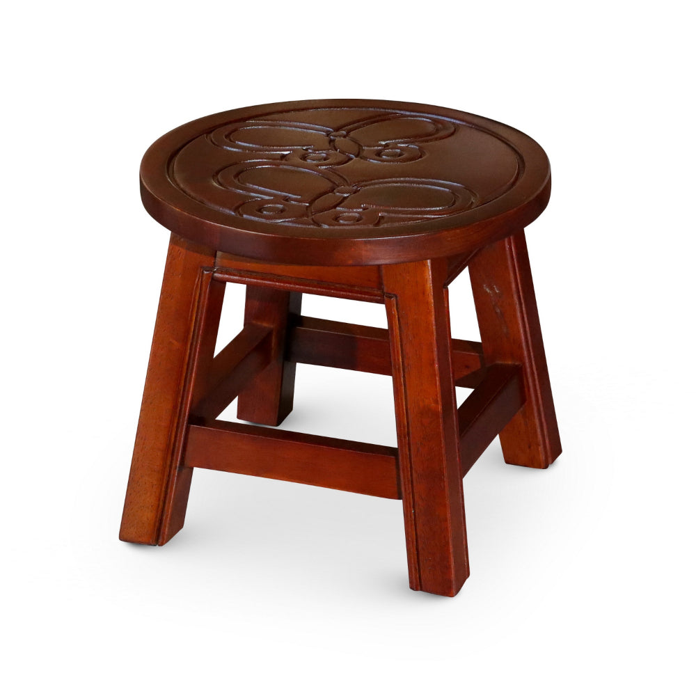 Sidi 11 Inch Step Stool Footrest, Wood Butterfly Print, Round, Cherry