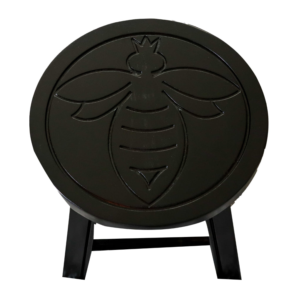 Sidi 11 Inch Step Stool Footrest, Wood Queen Bee Print, Round, Dark Brown