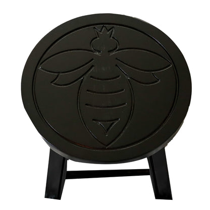Sidi 11 Inch Step Stool Footrest, Wood Queen Bee Print, Round, Dark Brown